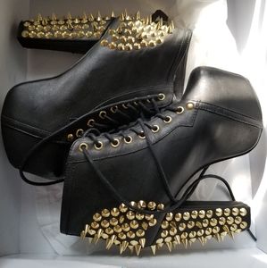 Jeffrey Campbell Gold Spike Black Leather Booties